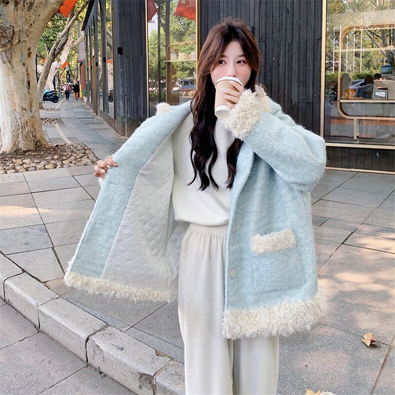 现货毛呢拼接羊羔毛夹棉加厚外套2025冬新款303-N6866-P175-K258,女装毛呢外套,宁宁家