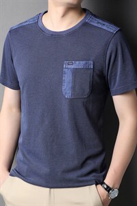 夏季棉短袖衬衫口袋立领中年男士宽松衣服爸爸装风亚麻衬衣图片