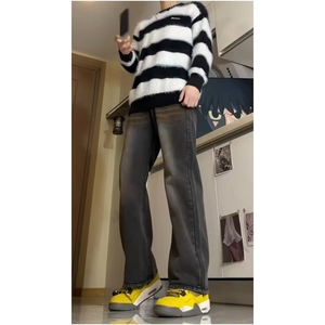 高街牛仔裤男女韩版潮流痞帅百搭直筒2025冬季ins长裤RK2315-P49图片