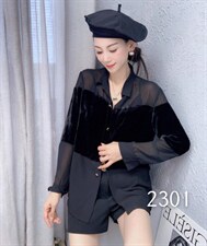 欧货丝绒拼接衬衫，女装衬衫，帝瀛 DY