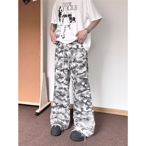 美式潮牌高街迷彩工装休闲裤宽松复古嘻哈风高腰阔腿裤NZX504图片