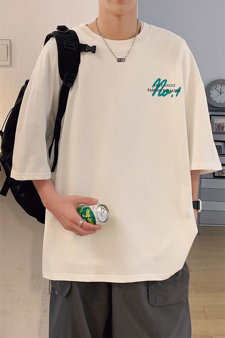 夏季220克重磅纯棉美式潮牌宽松短袖t恤情侣款A409-1,男装T恤,电商A409-1