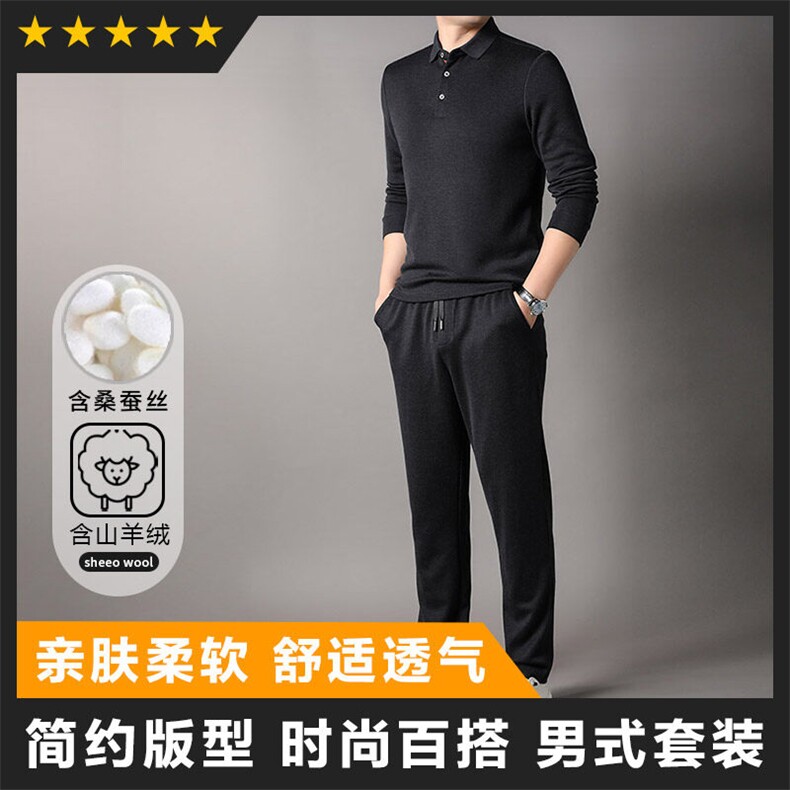 套装休闲运动套装F83120含羊绒翻领长袖T恤套装图片