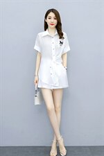 2021夏季新款简约时尚气质翻领个性衣摆设计休闲舒适两件套，女装套装/套裙，天丝秀