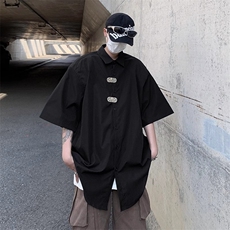 夏季小众金属扣设计感短袖衬衫男宽松休闲垫肩衬衣A3371-P37，男装T恤，星座208-5
