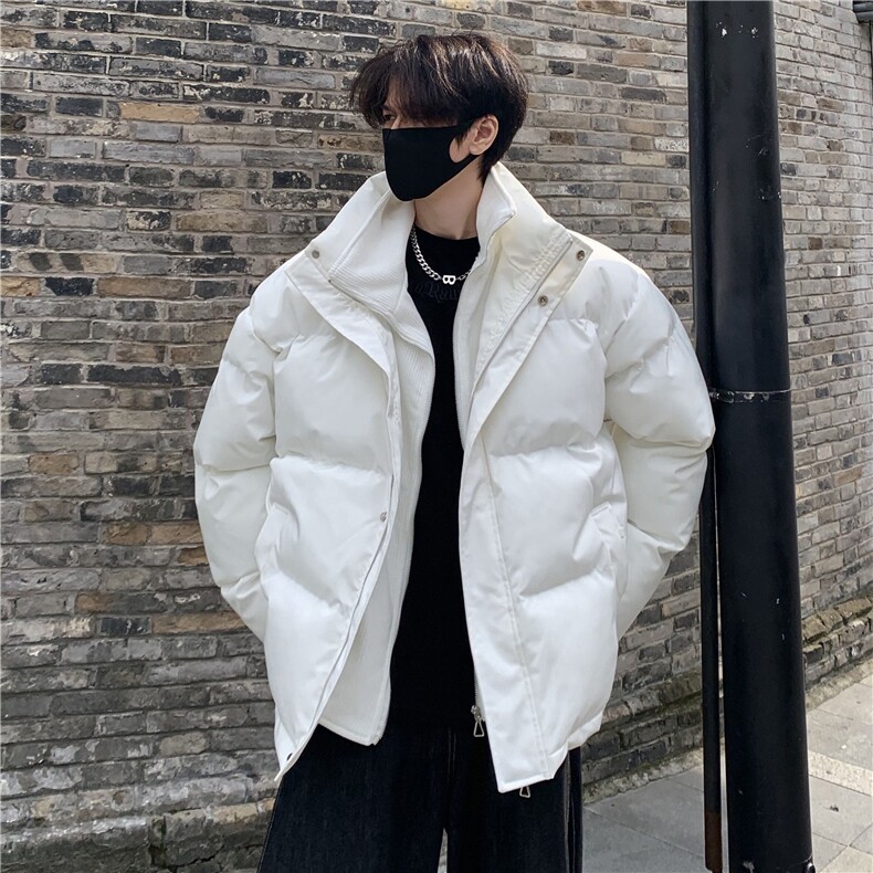 新款立领假两件羽绒棉服男假两件设计感痞帅纯色加厚立领棉衣p98，男装棉衣，电商C307