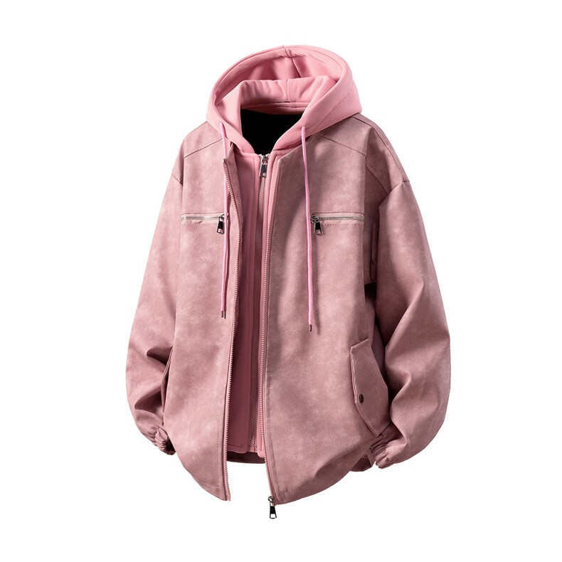 1假两件复古金属装饰大码M-5XL面层：PU皮夹克男JK77767P108，男装夹克，星座226-2