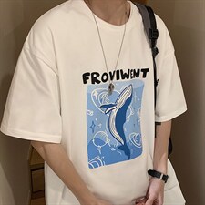 2024年新款宽松男士T恤大码鲸鱼印花港风情侣装A071-5519-P28，男装T恤，电商A071