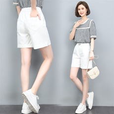 短裤女夏季2022新款外穿洋气阔腿松紧纯棉宽松休闲裤，女装短裤/热裤，涵誉