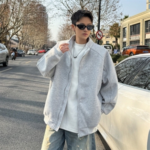 美式立领开衫卫衣男春季宽松情侣运动外套休闲夹克上衣JK0645-P73图片