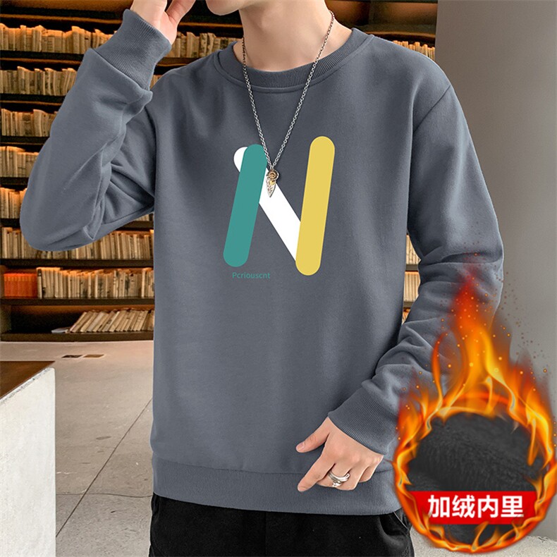 现货热销2026秋冬新款潮流休闲男士大码字母印花加绒卫衣打底,男装T恤,星座1816-2（原1210–2）