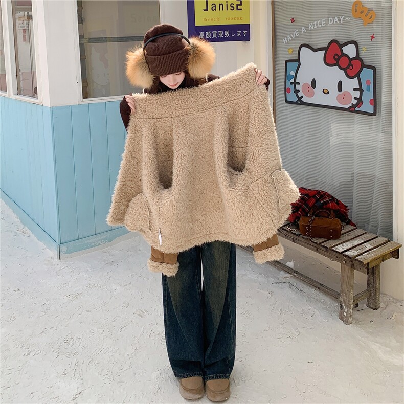 2025冬季新款皮毛一体配小手套休闲外套现货,女装羊羔毛/颗粒绒,乐吉娜