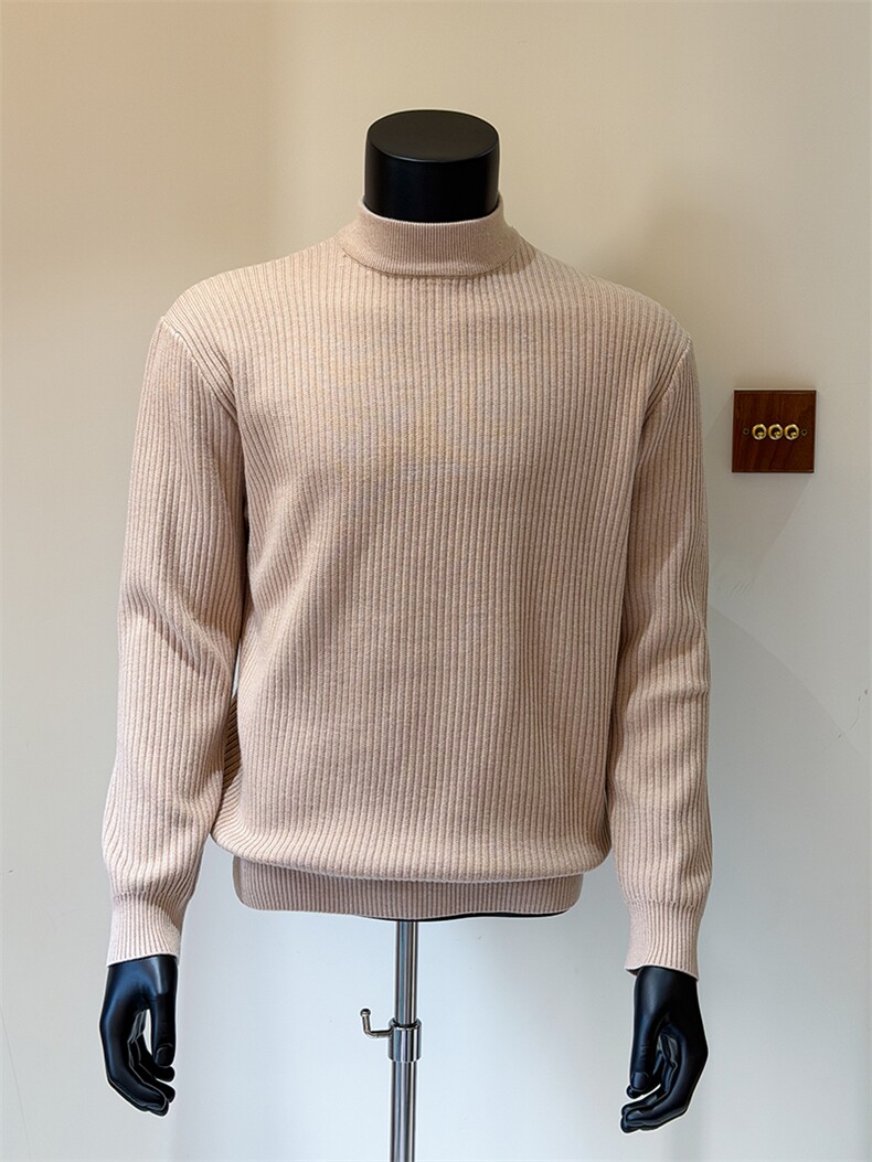 现货杏色男半高领条纹毛衣打底衫W6005-P45,男装T恤,星座1012-1