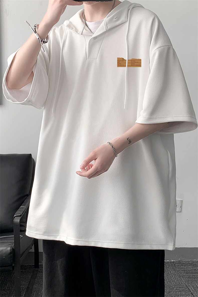 LD54293-P45NASA连帽短袖t恤男大码胖子带帽五分袖中袖,男装T恤,电商A040