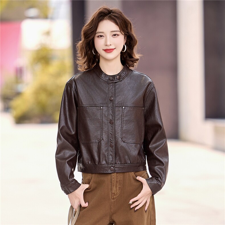2025年秋季新款现货修身显瘦时尚皮衣外套,女装皮衣,臻衣坊