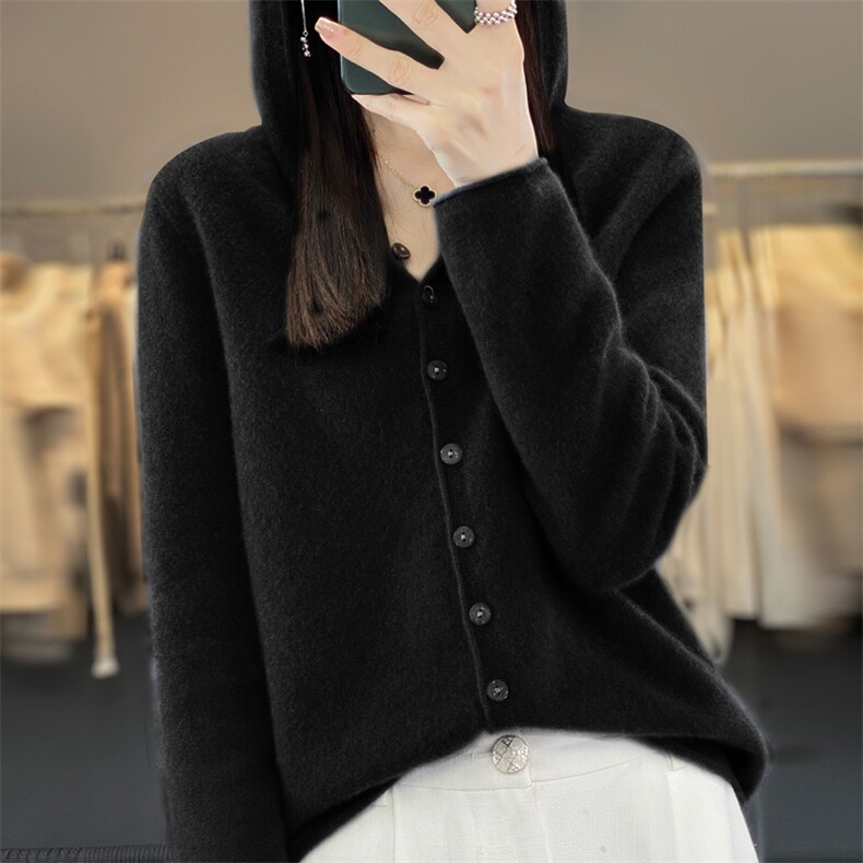 2025年秋季常规通勤单件长袖一线成衣帽衫羊毛衫,女装羊毛衫,昭美羊绒