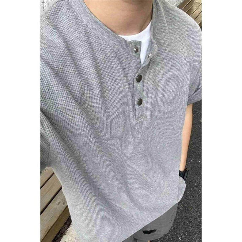 亨利领夏季纯棉美式潮牌潮流宽松百搭衣服慵懒风炸街帅气DT12P35,男装T恤,电商D256-2(原A064-2)