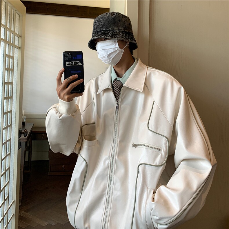 2026秋装新款美式翻领机车服皮夹克潮宽松外套D216P108男,男装夹克,电商A335-1（原A458）