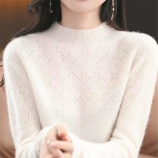 优雅气质红色半高领百搭简约仿羊毛针织衫，女装针织衫/毛衣，萱芳婷羊绒