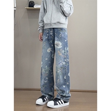 B221美式ins高街小众印花宽松直筒牛仔裤LK25430-特P50控88，男装牛仔裤，电商B221