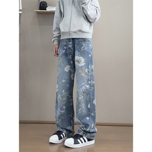 B221 美式ins高街小众印花宽松直筒牛仔裤 LK25430-特P50控88图片
