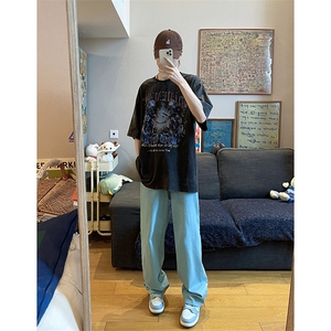 8XL-M特大码高级垂坠感休闲裤男薄款冰丝裤宽松直筒拖地裤K964P48图片