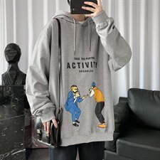 2021春秋季新港风短句大码男印花休闲连帽套头学生卫衣W636-P50，男装卫衣，电商A001