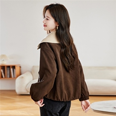 复古咖色加绒加厚鹿皮绒外套女2025秋冬新款洋气减龄针织翻领棉服，女装棉衣/棉服，慕咨