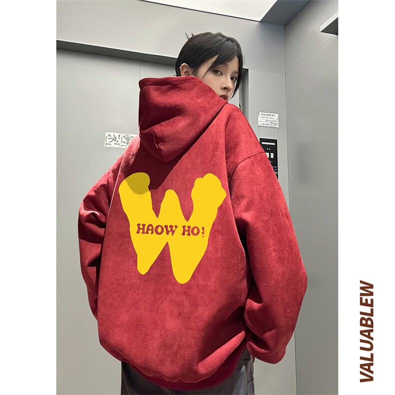 ！麂皮绒连帽卫衣 直播品质重磅400克黄W印花JL7115-P45控78图片