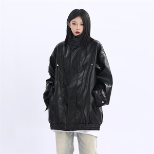 复古机车服皮衣美式多口袋夹克飞行员立领pu皮外套Y1021-P75网图图片
