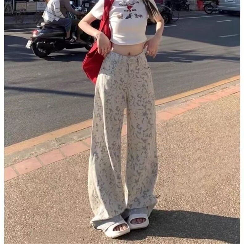 牛仔裤女春夏新款复古做旧扎染设计高级感小众休闲百搭个性直筒裤,男装牛仔裤,星座1210-1