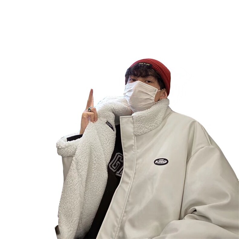 pu皮棉服男2025年痞帅羊羔绒双面穿棉衣ins潮牌宽松冬装棉袄外套,男装皮衣,星座506A