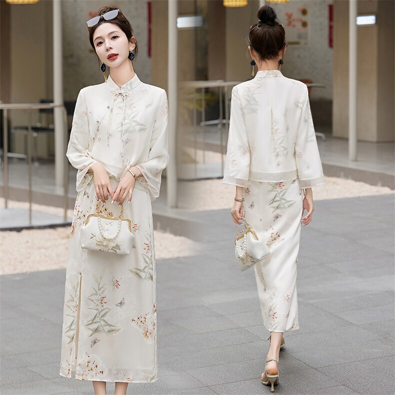 新中式改良旗袍连衣裙女2025春夏新款国风刺绣盘扣汉服子，女装短外套，布芭啦