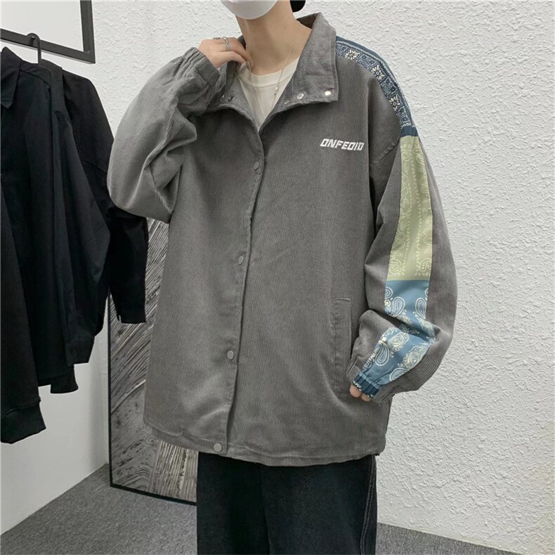 夹克外套春秋2021新款宽松腰果花拼接灯芯绒棒球服insW1826-P58,男装夹克,星座512-4