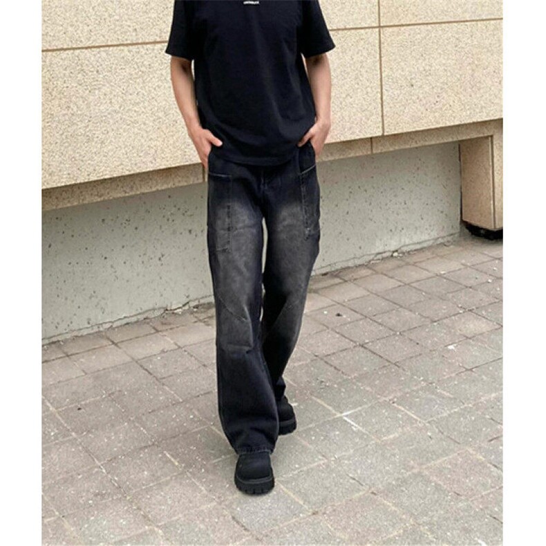 牛仔裤男款青年阔腿宽松慵懒松弛感工装牛仔裤直筒长裤NA058,男装牛仔裤,星座1116A（原606A-3）