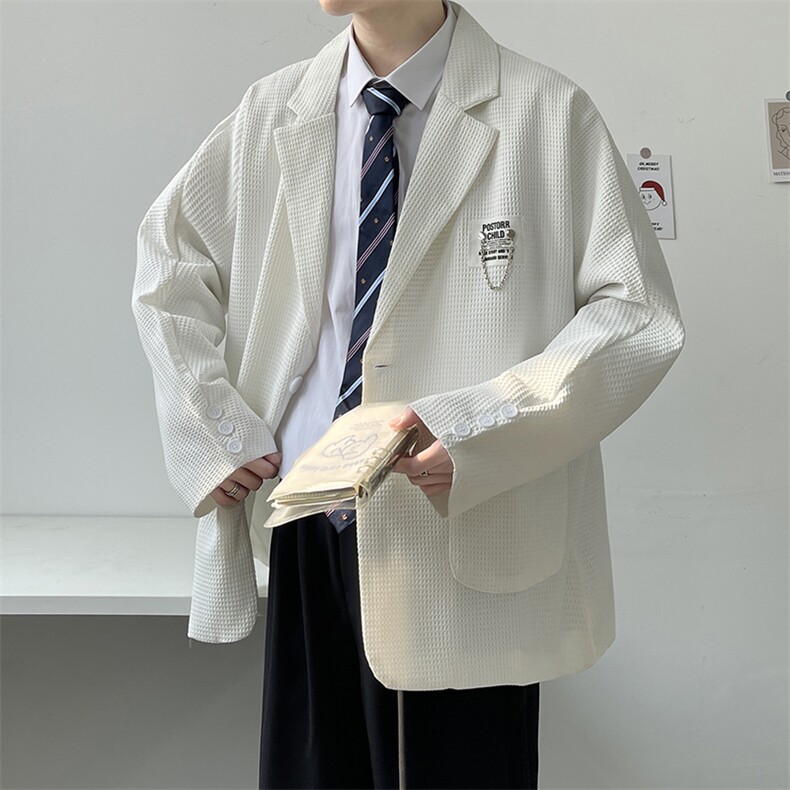 西装男华夫格外套秋季ins潮流痞帅休闲西服上衣宽松W2313-P53,男装西服,星座512-4