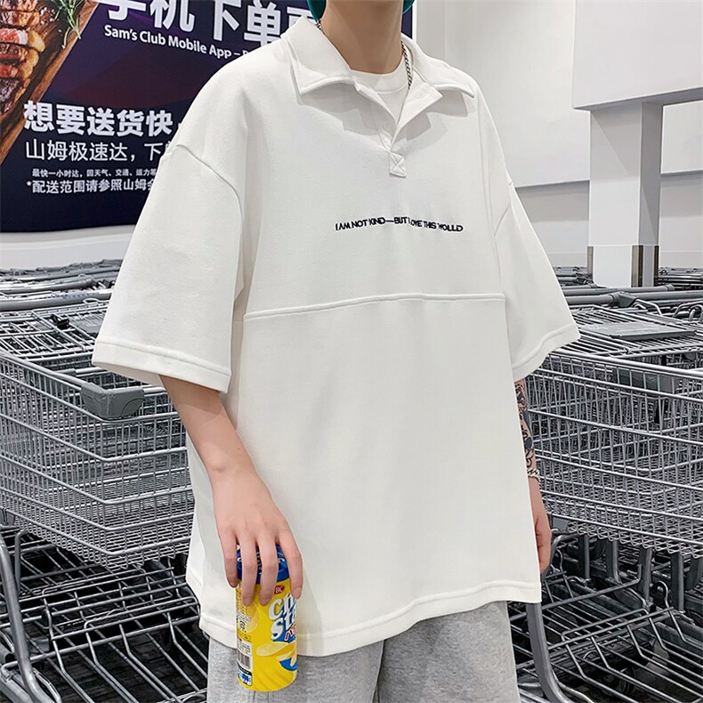 polo衫男韩版潮流字母刺绣2024夏季新款ins宽松帅气衬衫W2649-P36图片