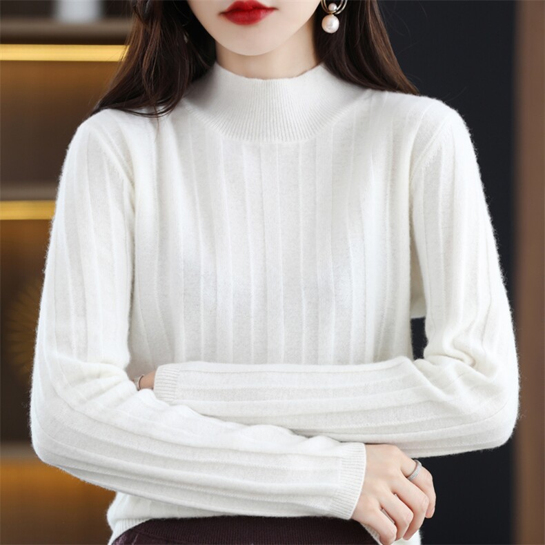 100羊毛半高领打底衫女秋冬保暖百搭显瘦针织纯色加厚内搭毛衣,针织衫/毛衣,唯若美羊绒
