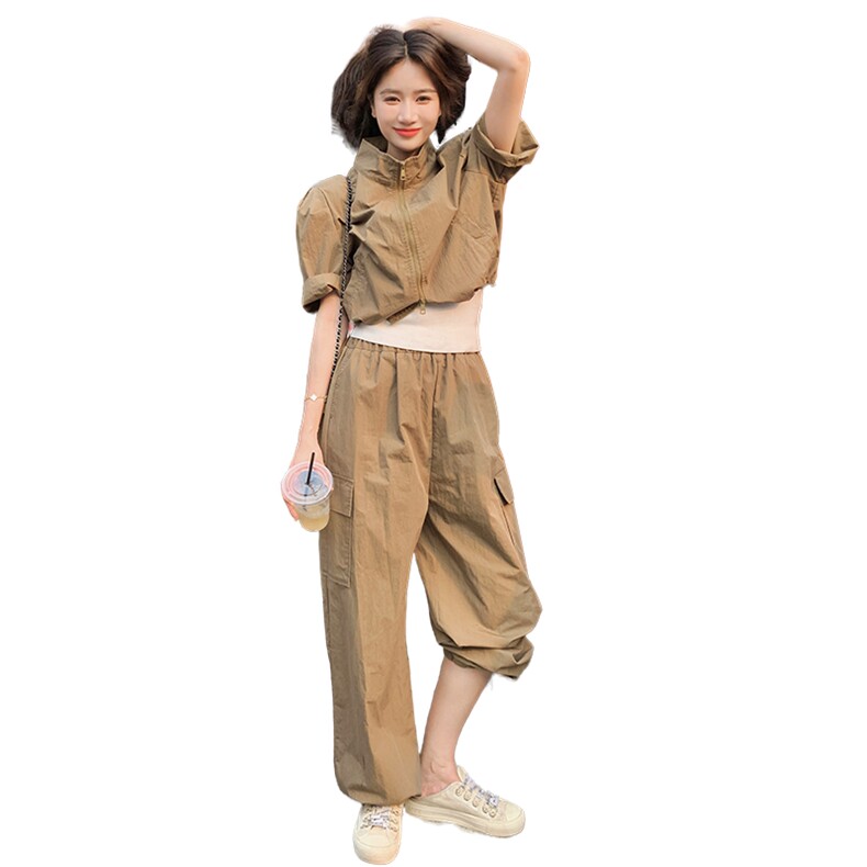 ootd穿搭工装短袖套装女夏2025年超火减龄高级感酷飒风户外休闲裤,女装套装/套裙,2C159
