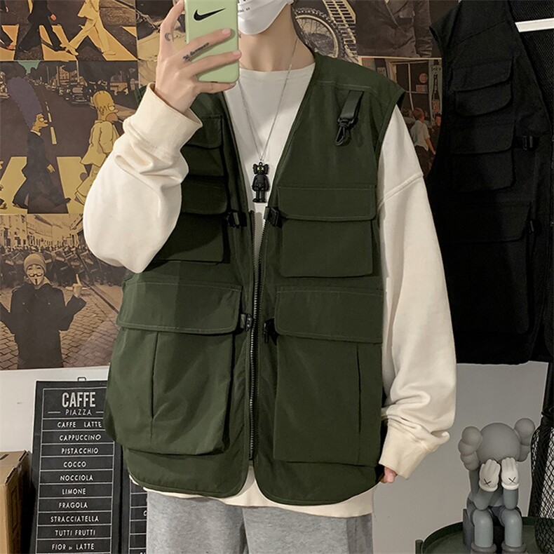 2021春季新港风海报墙大码男机能嘻哈工装多口袋马甲外套MJ002P55,男装夹克,电商A001