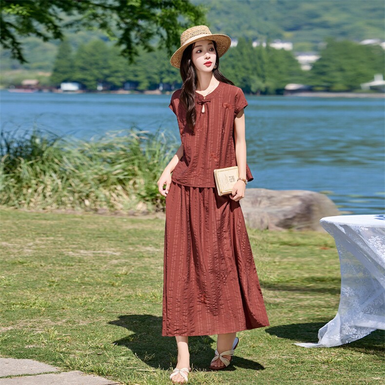 时尚洋气刺绣装女2026夏季新款宽松遮肉显瘦阔腿裤两件套套裙,女装套装/套裙,魅影