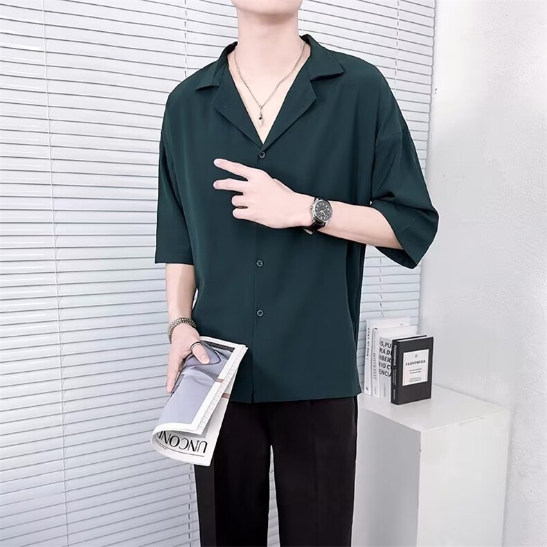 夏季冰丝短袖衬衫男士高级感痞帅衬衣男生休闲半袖衬寸衣服D9,男装衬衫,星座1116A-2（原606A-1）
