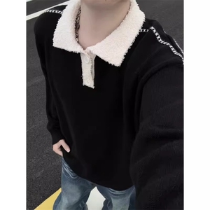 【005】撞色翻领毛衣男polo领针织衫加厚保暖毛线衣 A079-Z12-P56图片