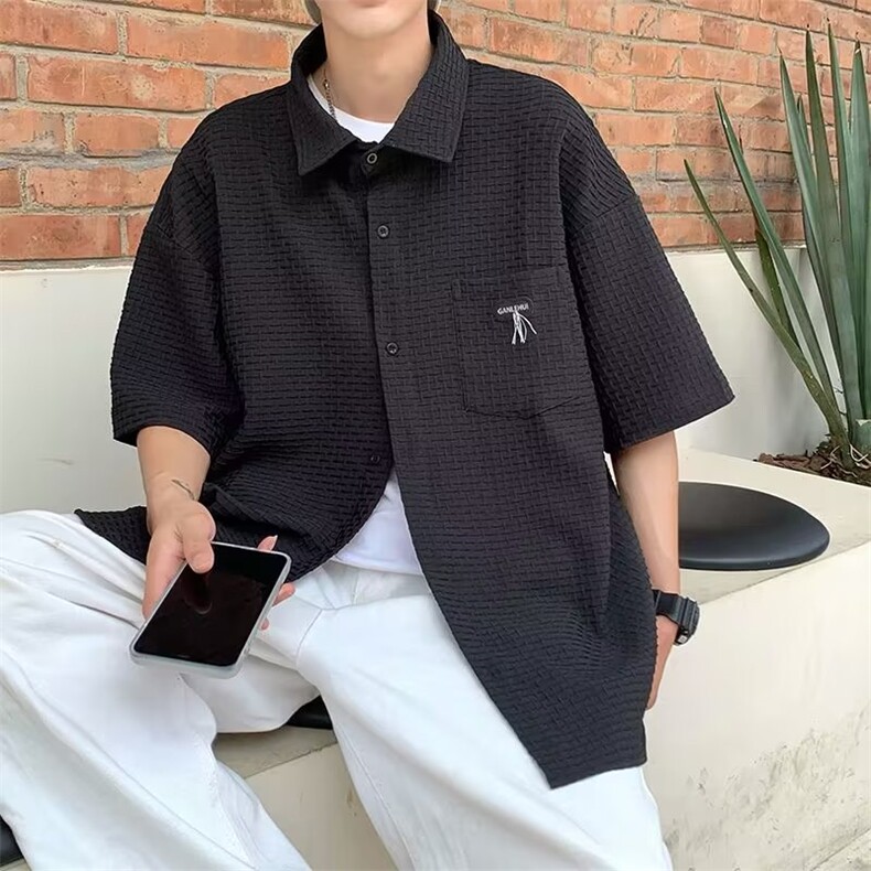 夏季短袖衬衣男ins潮牌港风日系条纹男士衬衫LC74P38,男装衬衫,星座1116-2