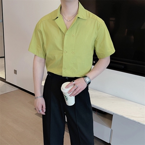 夏季新款高级感简约轻熟条纹短袖衬衫男双排扣衬衣CS811-P63图片