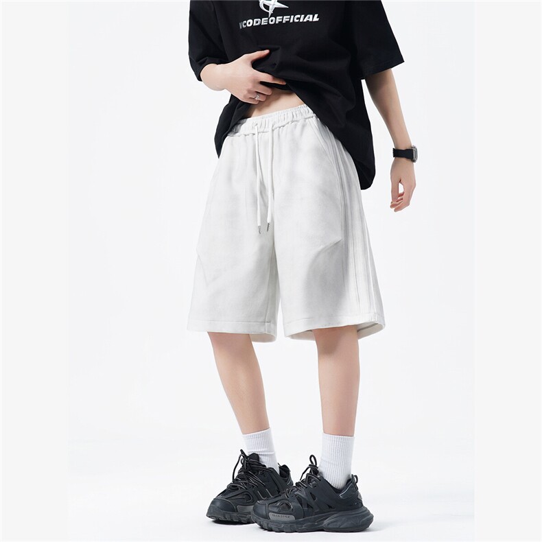 ！水洗褶皱三条杠卫裤短裤男夏2025新款中裤815A-DK22-38控68,男装休闲裤,星座815A