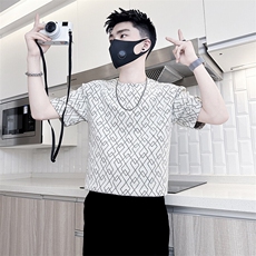 短袖T恤男网红痞帅炸街半袖衣服社会小伙301C-DT81-P48控68，男装T恤，星座301C（原B323）