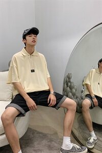 19夏装港风新款ins潮流拼色宽松polo衫韩版个性短袖T恤PL01/图片