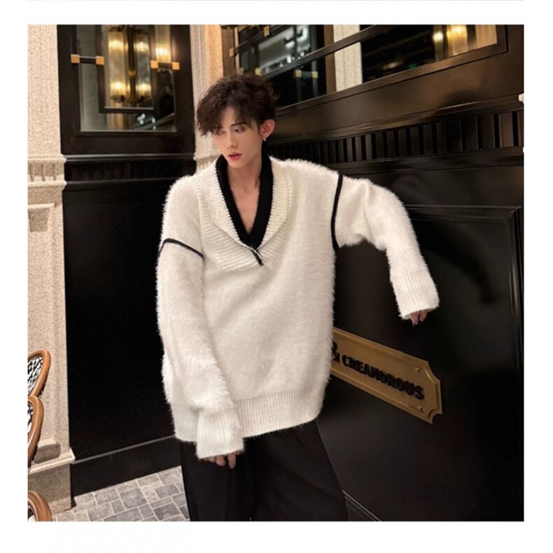 1506-1/MSHY2691/P67新年红色毛衣男秋冬款美式潮牌V领针织衫高级,男装针织衫/毛衣,星座1506-1