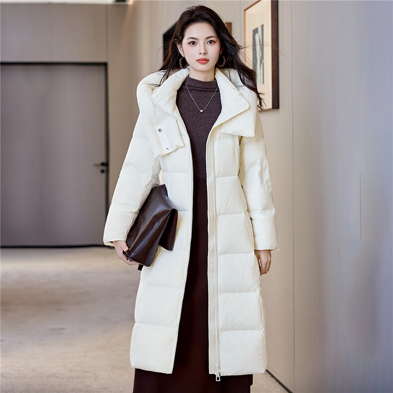 韩版加长款过膝羽绒服2025冬季连帽立领防风A字宽松棉袄,女装羽绒服,阿舍尔精品